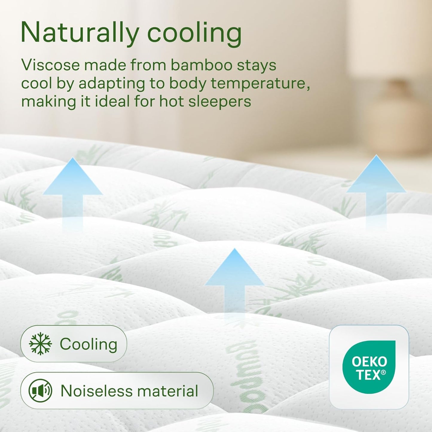 Sleep Solution Ultra Soft Queen Size Mattress Topper - Rayon Derived From Bamboo Pillow Top Mattress Pad For Back Pain Relief - Naturally Cooling For Hot Sleepers, Green