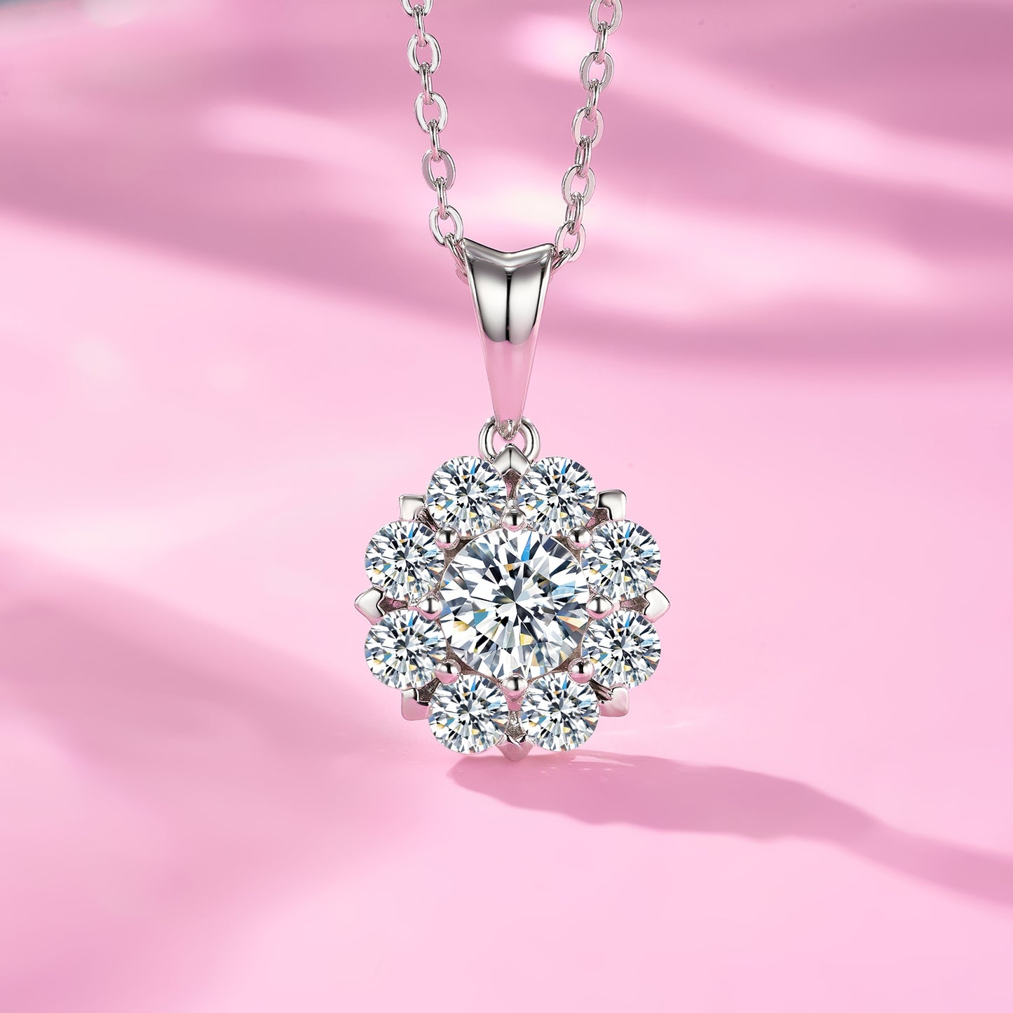 S925 Sterling Silver 1ct D Color VVS1 Moissanite Halo Necklace 40cm Platinum Plated GRA Certified Gift Box