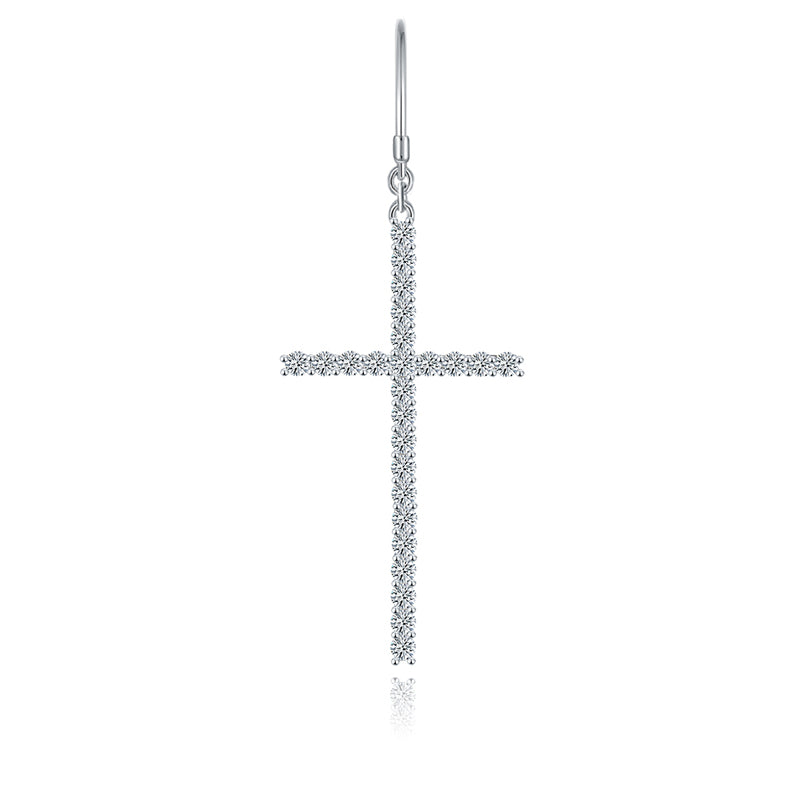 S925 Sterling Silver Moissanite Cross Dangle Earrings  Pave Hook Drop With GRA Certificate Platinum Plated Christian Jewelry Gift Box Set For Women