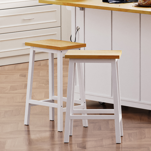 K&K Solid Wood Bar Stools  Not Cheap Iron , 25.6  Tall Set Of 2 Bar Chairs, Kitchen Counter Stools With Footrests, Farmhouse Stools For Dining Room, Kitchen, Counter, White