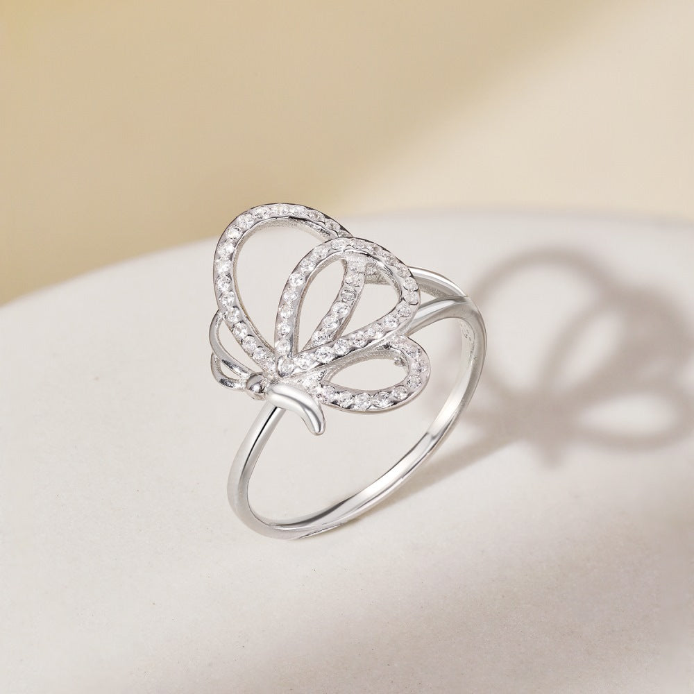 Japanese And Korean Light Luxury S925 Sterling Silver Ring Female Zircon Inlaid High Sense