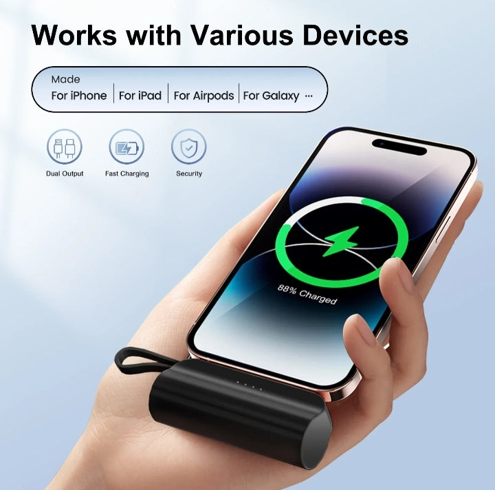 Mini Portable Power Bank Capsule Fast Charging Pocket Size Emergency Battery