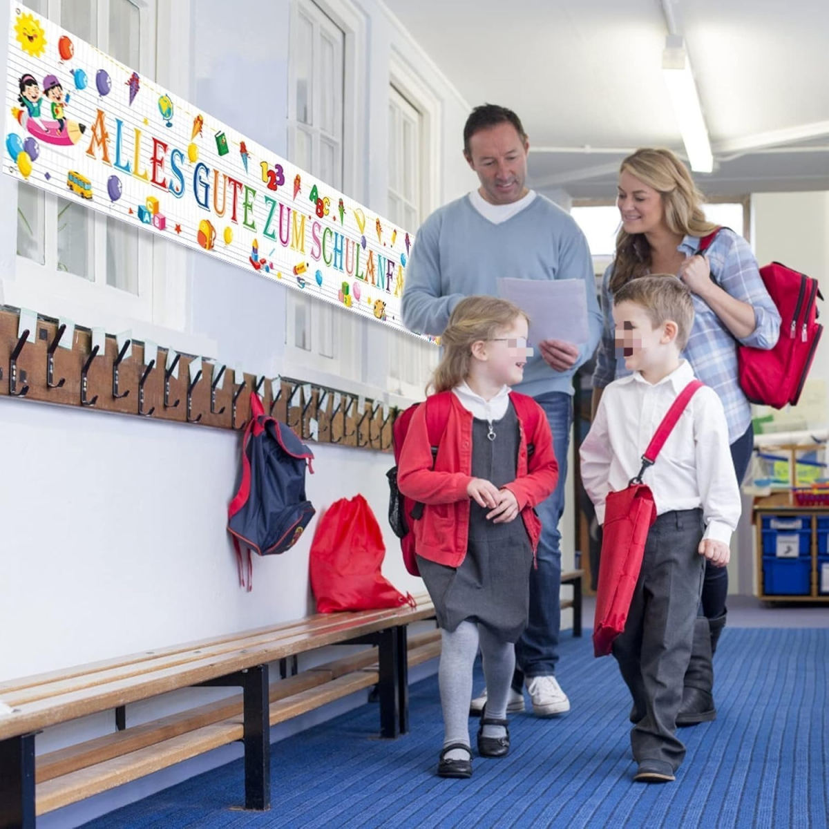 “Happy First Day Of School” Banner, White, 300x50 Cm, For Back-to-School Party Decorations—Desk Labels
