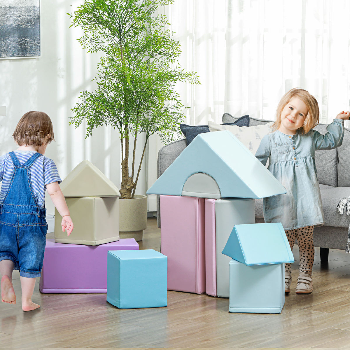 11-Piece Kids Soft Play Set, Foam Block, Toys For Climbing, Crawling, Blue