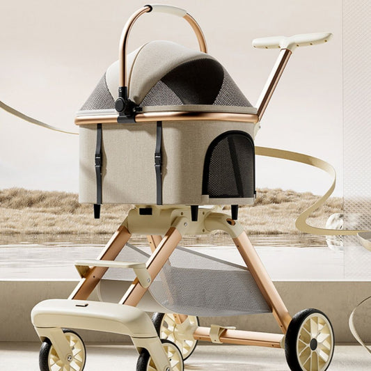 Luxury Cat Stroller With Detachable Pet Carrier, Foldable, Sturdy Alloy Frame