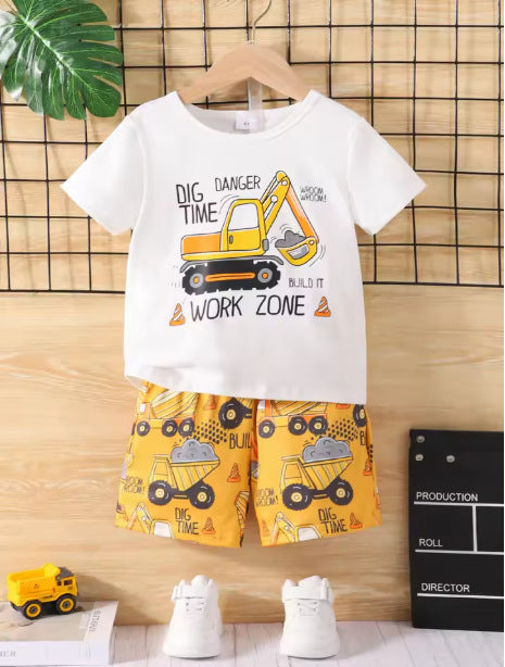 Summer New Korean-style Boys Dinosaur Cartoon Print Set