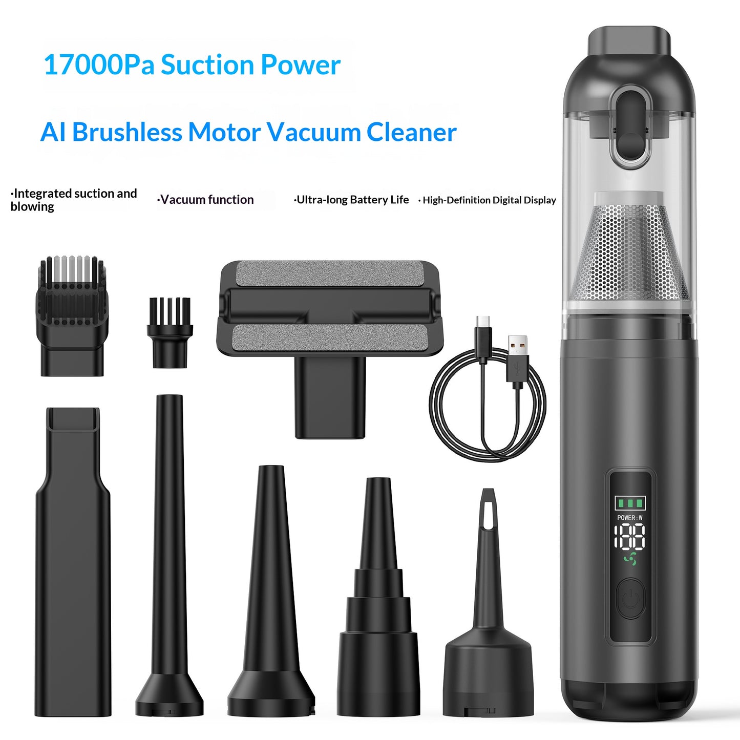 Brushless Digital Display High-Suction Cordless Vacuum With Wireless Charging