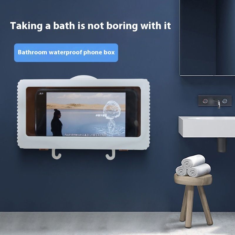 Wall-mounted Punch-free Bathroom Touch Screen Bath Waterproof Mobile Phone Box