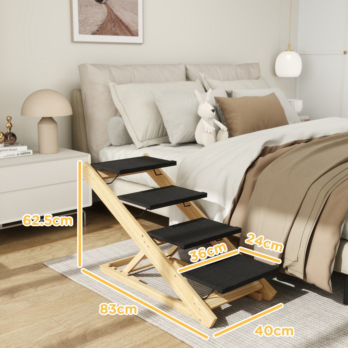 PawHut Adjustable Dog Steps Dog Ramp, 4-Step Non-slip Pet Stairs For Large Sized Dogs, Foldable Dog Stairs For Bed Sofa