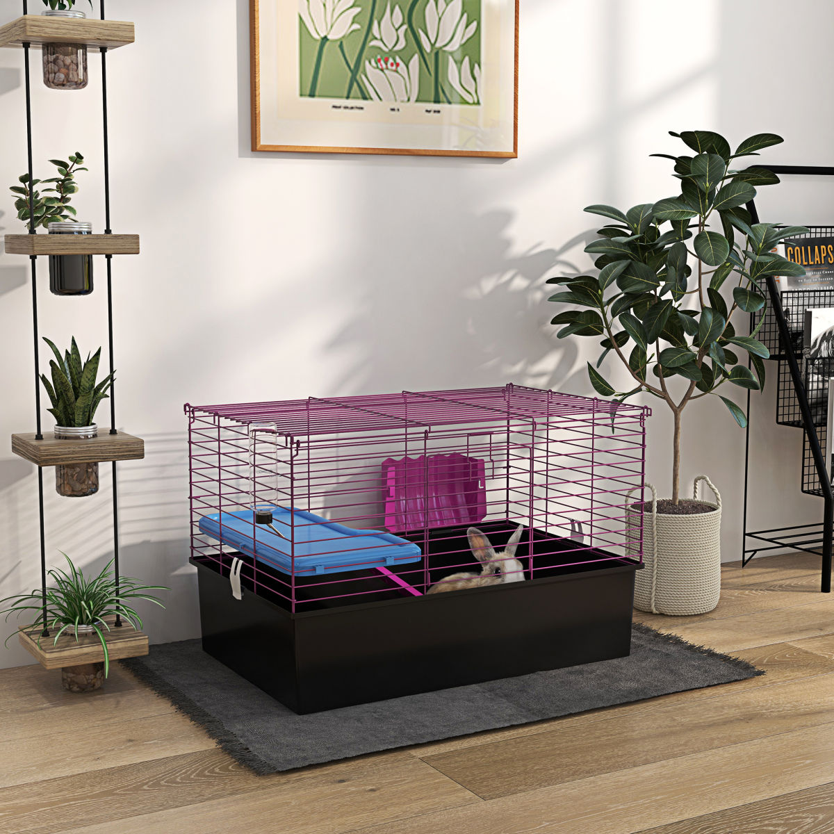 PawHut Chinchillas Small Rabbit Guinea Pig Small Animal Cage, Pet Playhouse, With Platform, Ramp, 71 X 46 X 47cm