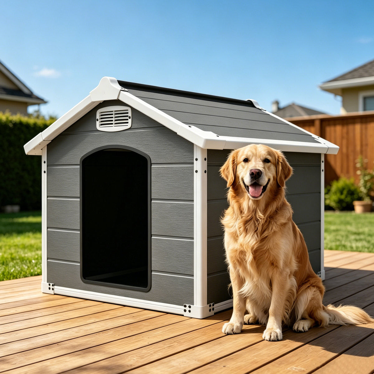50.5" Large Dog House for Large Breeds, Outdoor Indoor Heavy Duty Pet House, Waterproof UV Protected, Scratch Resistant Double-Wall PP Board, Front & Rear Vents – Easy Clean & Washable