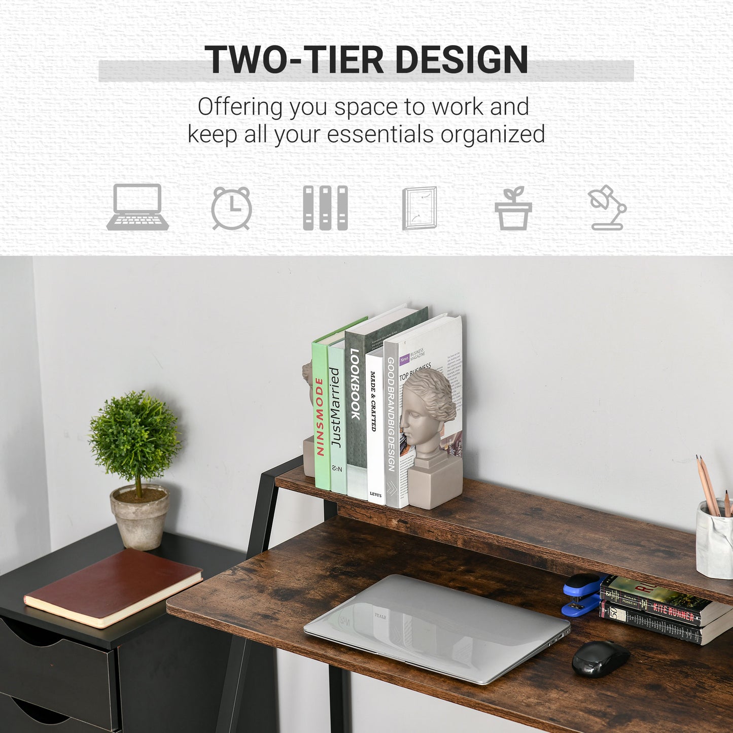 Writing Desk Computer Table Home Office PC Laptop Workstation Storage Shelf 100L X 45W Cm Rustic Brown