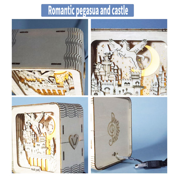 3D Wooden Puzzles Pegasus Castle Model Kits Night Lights Desk Decorations Birthday Christmas Gifts For Women