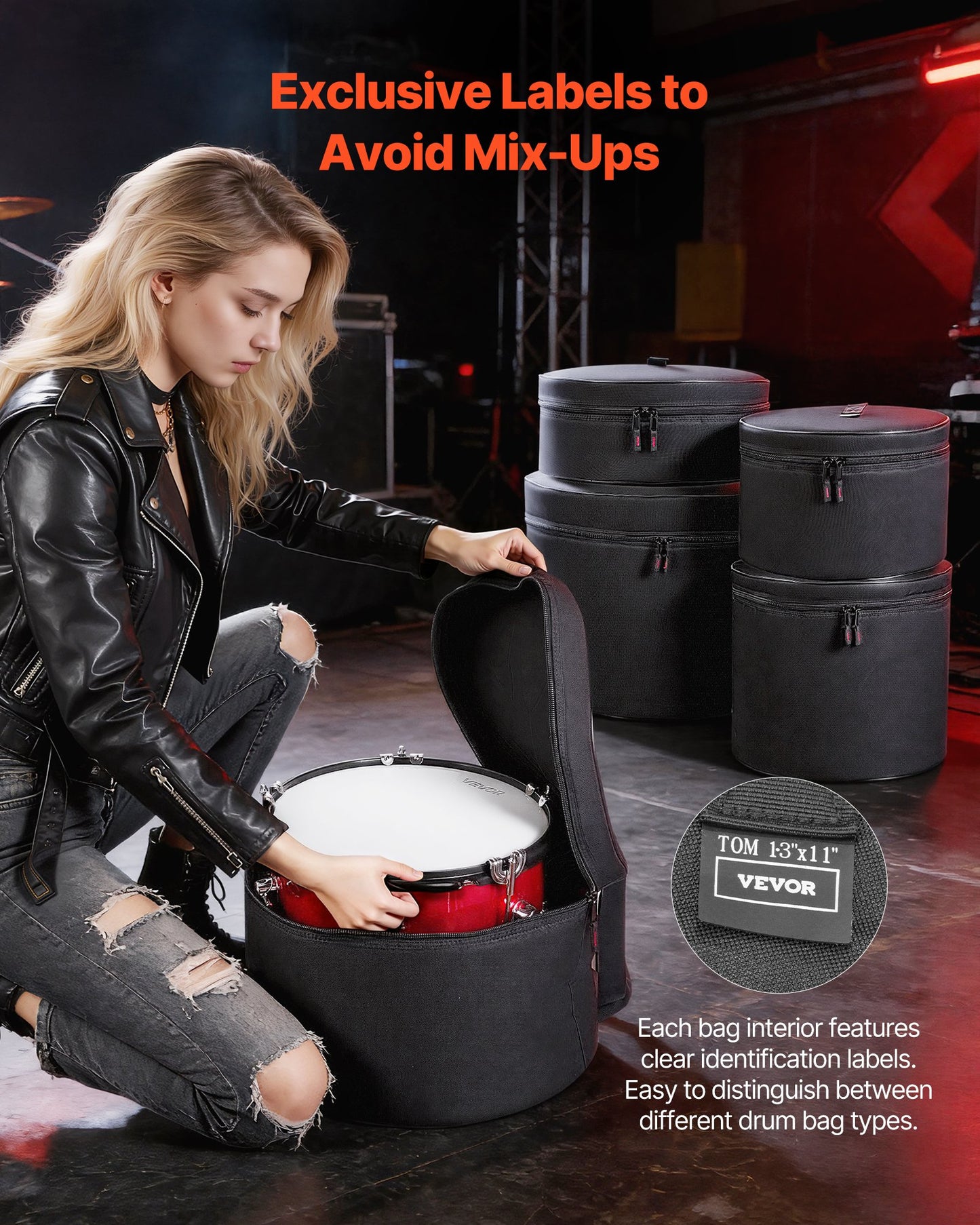 5-Piece Drum Case Set, 600D, Padded Drum Bags For 22 In Bass, 12/13/16 In Tom, 14 In Snare, Thick Padding, Lightweight Protective Covers Travel Storage Cases, For Drums Accessories Protection