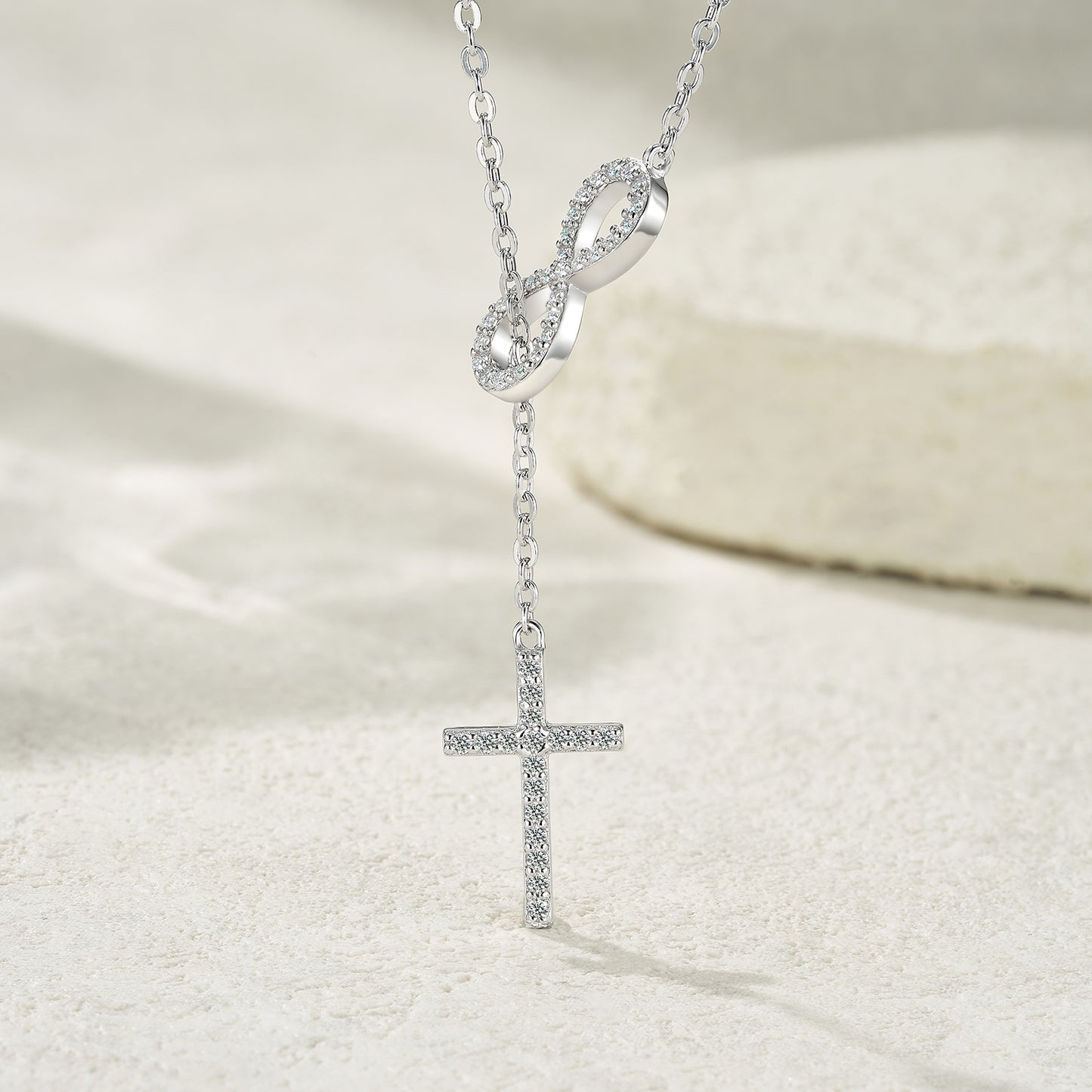 S925 Sterling Silver Infinity Cross Necklace For Women  D Color VVS1 Moissanite Infinity Cross Pendant With GRA Certificate, 3.2g Platinum Plated Christian Jewelry, Gift Box Set For Confirmation, Bap