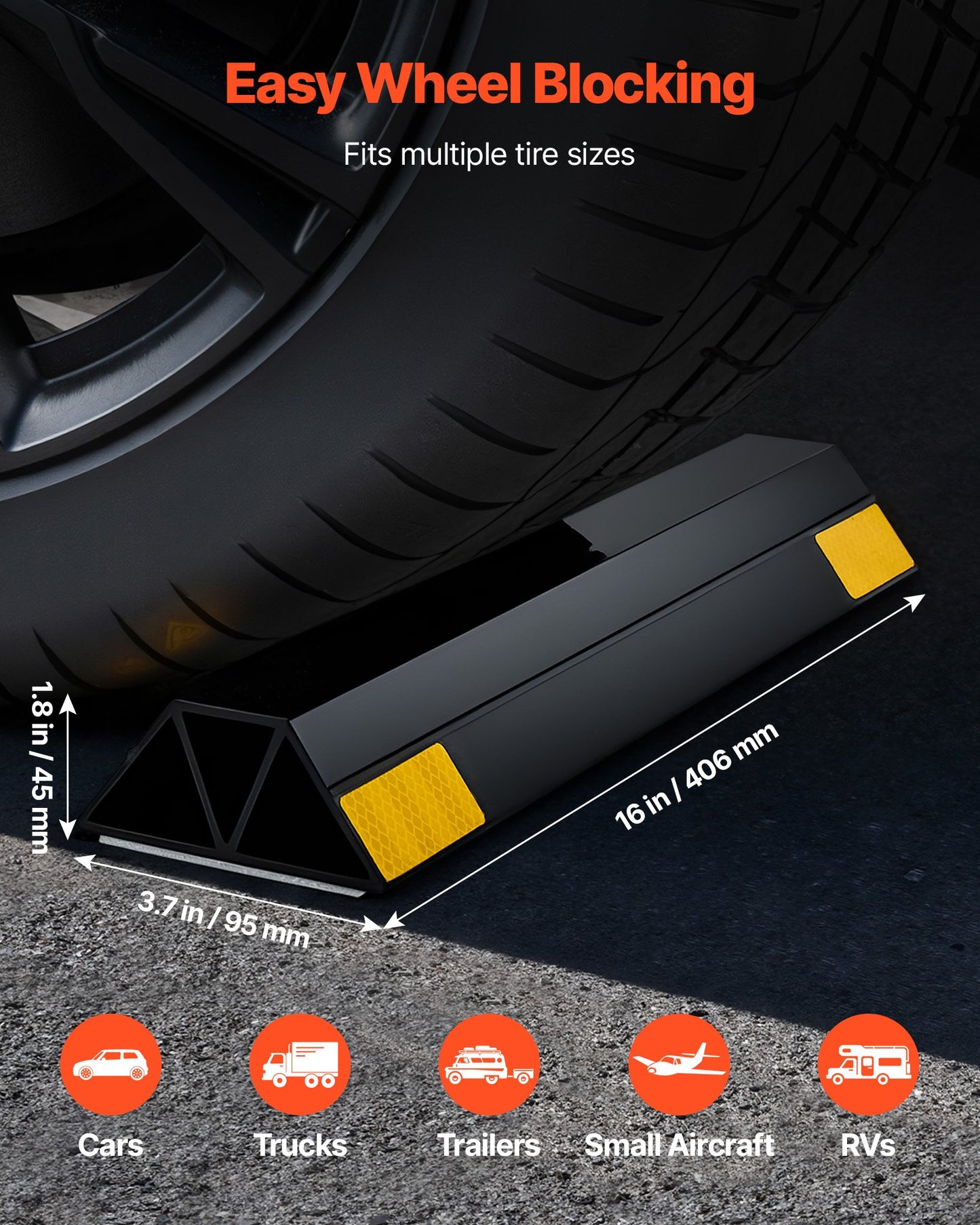 Parking Stopper, 16 Inch 2 Pcs Heavy Duty Parking Aid For Garage, PP Curb Garage Floor Stopper With Reflective Strips, Vehicles Gadgets For Cars Vans Trucks Tire Wheel Guide Block Stops Bumpers