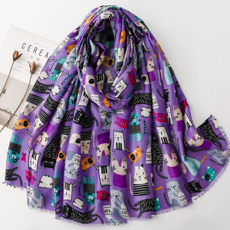 Cute Cat-patterned Scarf Korean Style