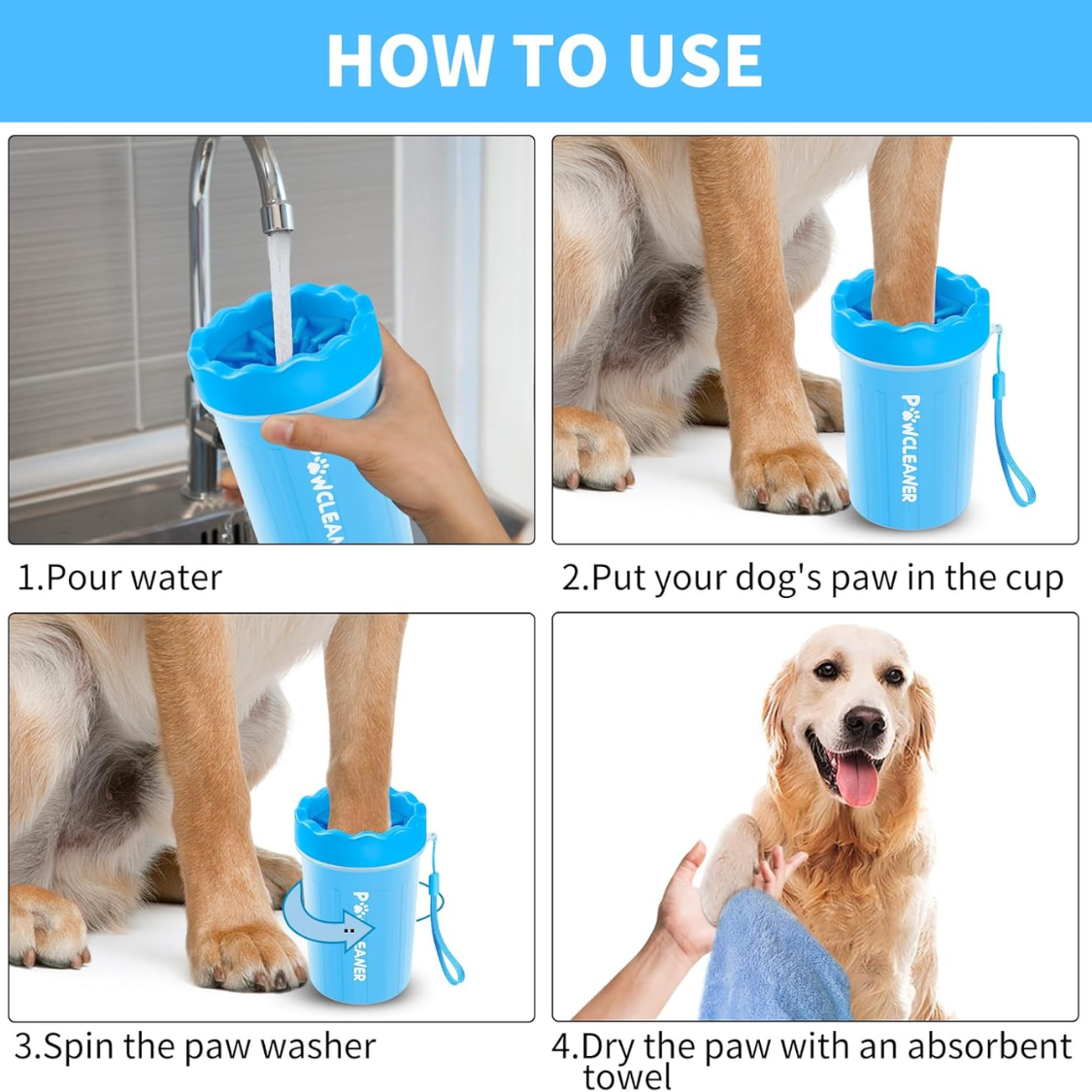 Professional 7 In 1 Dog Paw Cleaner For Dogs & Cats  Includes 1 Portable Paw Washer 1 Bath Brush 2 Dog Toothbrushes And 3 Absorbent Towels Note Fits Paws 1.5 To 2.5 Inches Wide