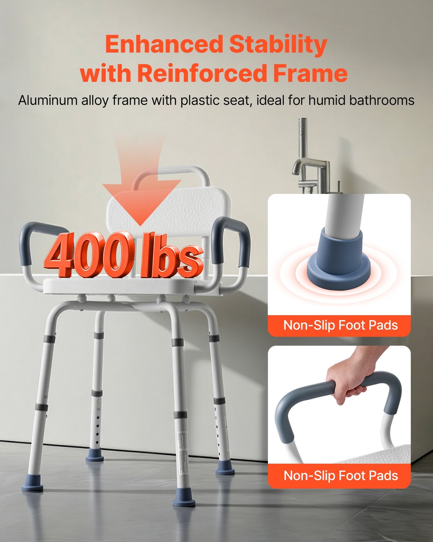 Swivel Shower Chair With Arms And Back, 400 Lbs Heavy Duty Bench Seat For Inside Shower Stall And Bathtub, Height Adjustable Bathroom Bath Tub Seat For Adults, Seniors, Elderly And Disabled