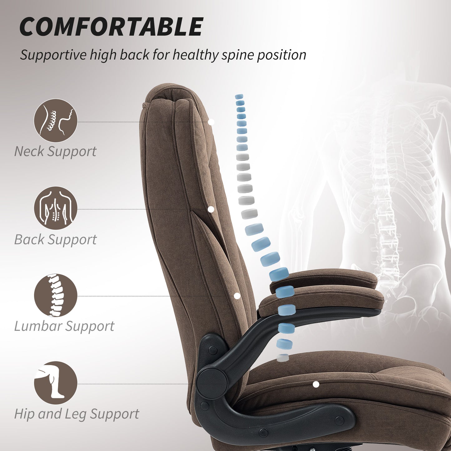 Executive Office Chair, Desk Chair with Flip-up Armrest, Diamond Fabric Computer Chair for Home Office, Dark Brown