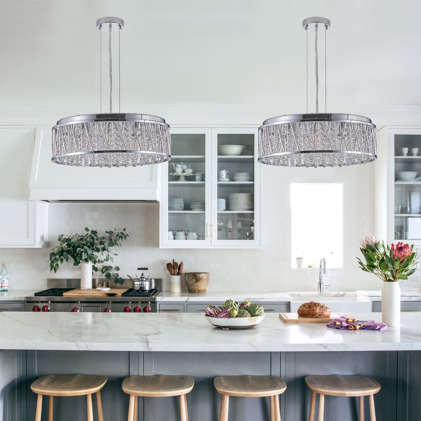 Modern Crystal Chandelier 19 Inches Aluminum Iron Round Ceiling Light Flush Mount Ceiling Light Fixture For Kitchen Island Dinning Bedrooms And Hallway Bulb Not Included