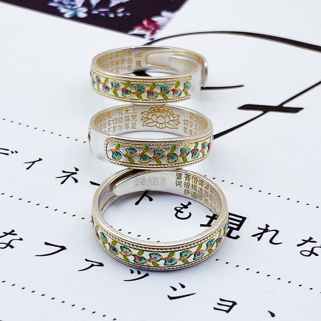 1pcs 999.9 Sterling Silver Gold-Plated Enamel Floral Ring, Luxury Retro Style, Ideal For Birthdays & Holiday Gifts