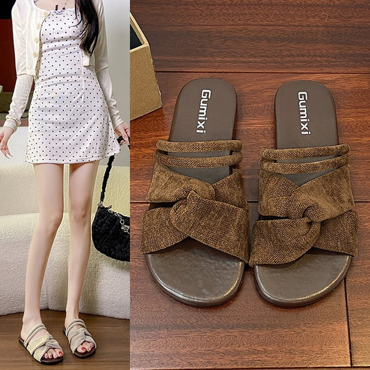 Korean Style Design Retro Hong Kong Style Cool Slippers For Women's Summer Outerwear With Flat Bottom And Soft Sole
