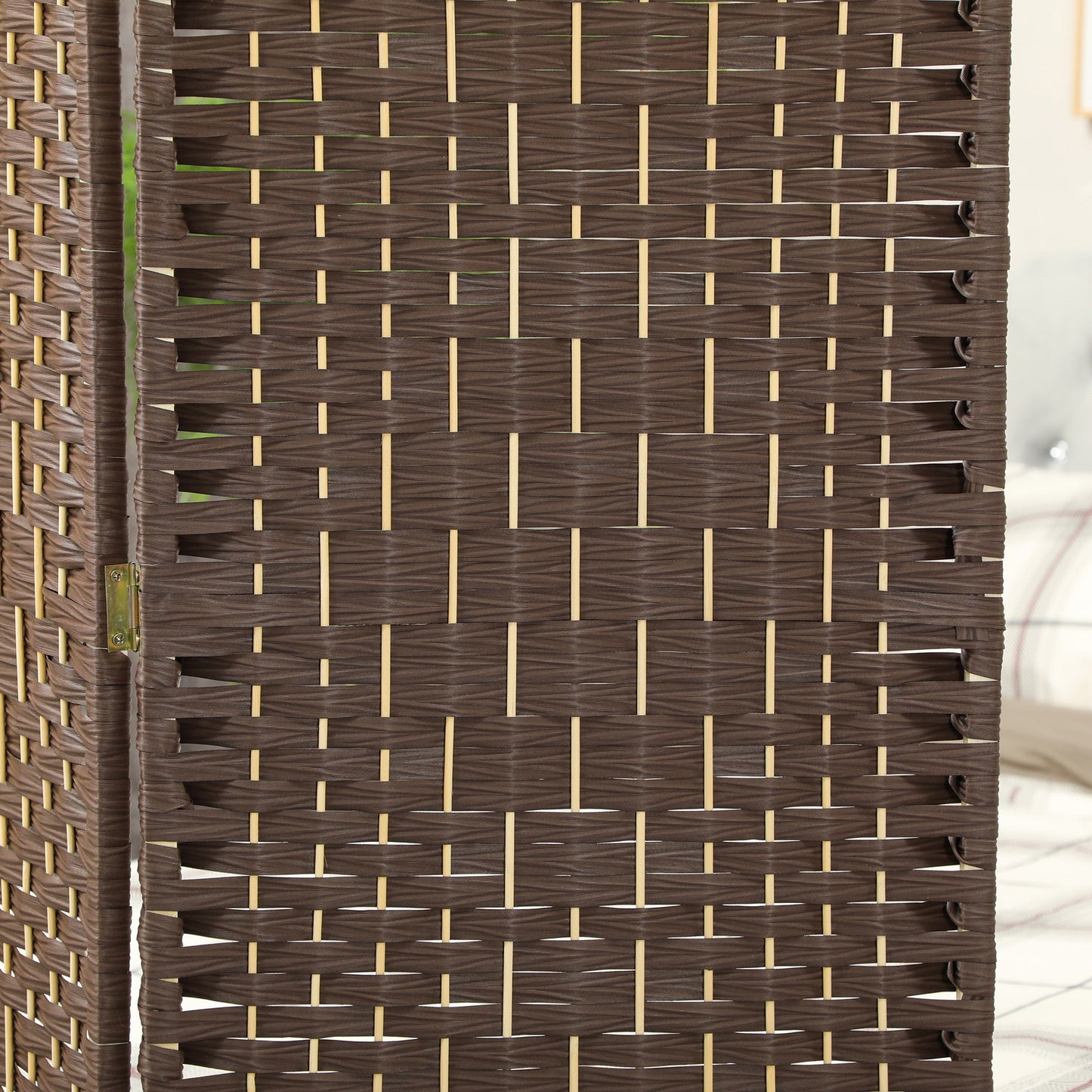 Folding Room Divider Screen 4 Panel 6 Tall Privacy Screen Freestanding Wood Partition for Home Office, Brown