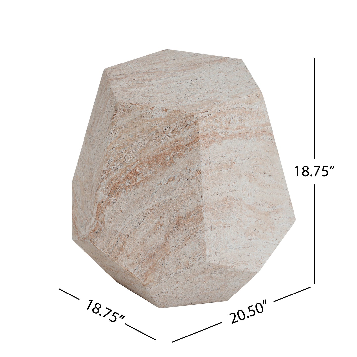 Outdoor Indoor Lightweight Concrete Side Table,Hexagonal Round Travertine Accent Table
