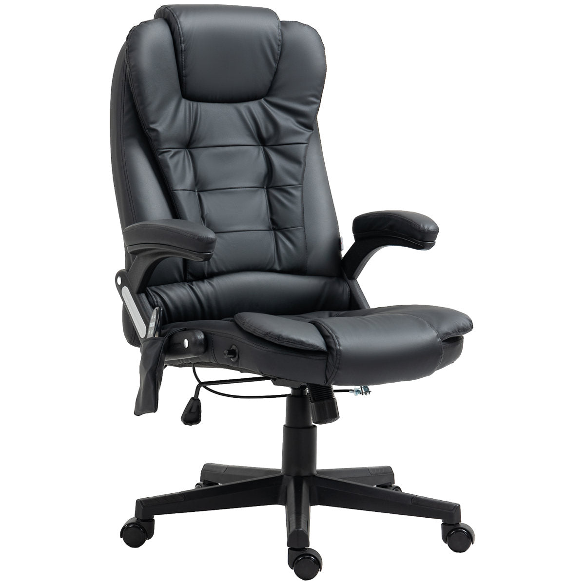 6-Point Massage Office Chair With Seat Heated For Home Office, PU Leather High Back Executive Desk Chair With Adjustable Height And 360° Swivel For Work Study, Black