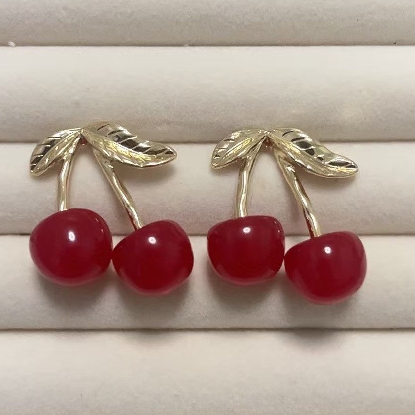 Korean Internet Celebrity New Red Cherry Earrings Niche