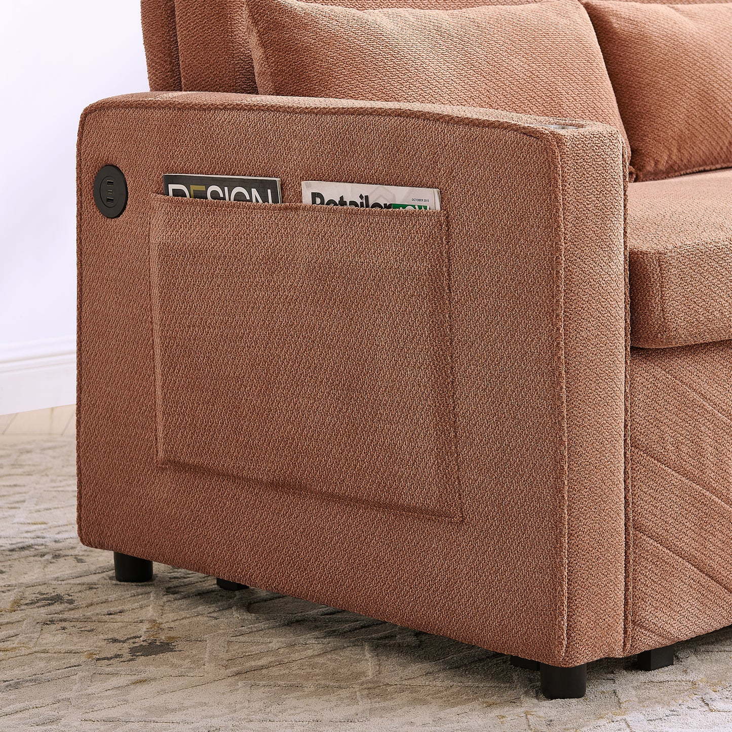 3-in-1 Minimalist Grand & Elegant Light Luxury 2-Seater Sofa Bed, Slide-to-Transform Design, USB Charging, Perfect For Napping, Orange