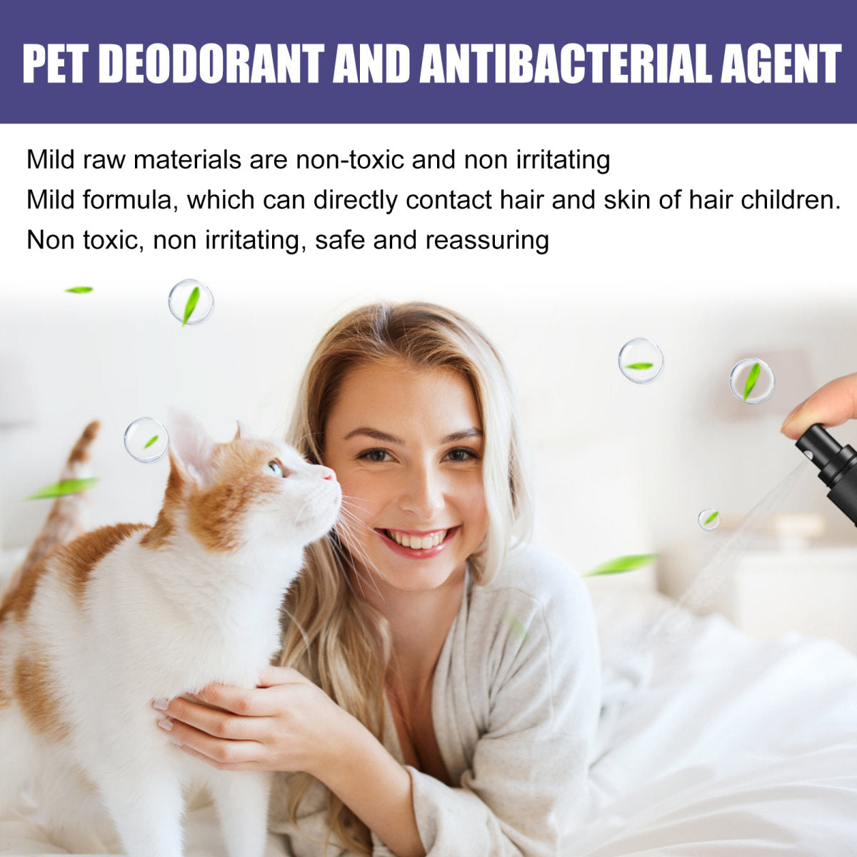 60ml Natural Pet Deodorant Spray With Portulaca & Aloe Extract, Pet Odor Eliminator, Non-Toxic Gentle Formula For Dogs