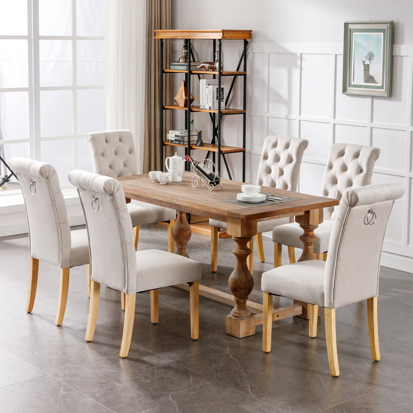 Velvet Dining Chairs Set Of 2 With Oak Legs, Knob, Chrome Knocker Bedroom Chair Kitchen Chair Living Room Lounge Leisure Chair, Beige