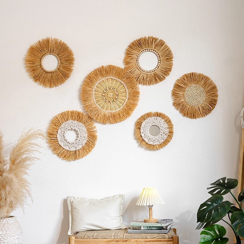 Natural Woven Raffia Decor For Bedroom Background Wall Decoration
