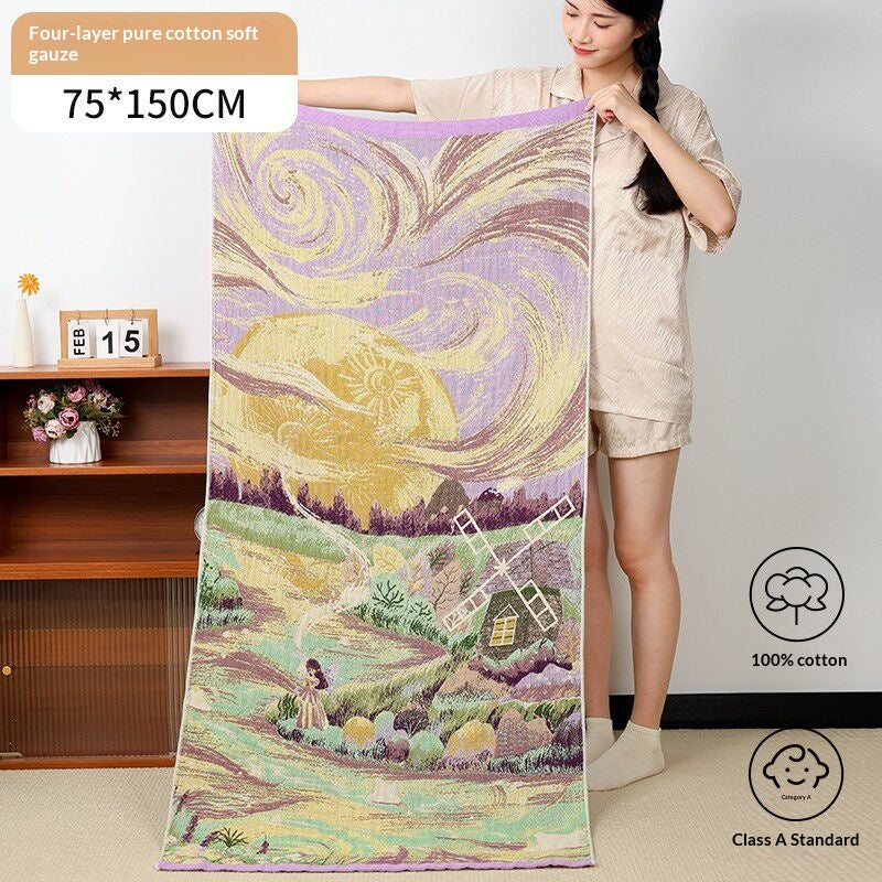 Pure Cotton Gauze Bath Towel For Adults Household Use