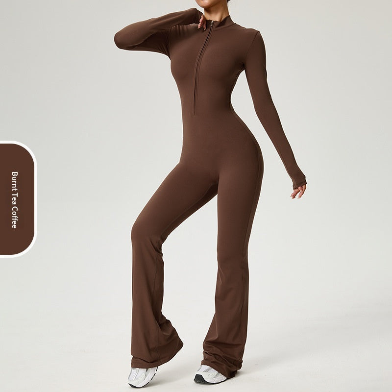 Zip-up Long-sleeve Yoga Bodysuit Fitness And Workout One-piece