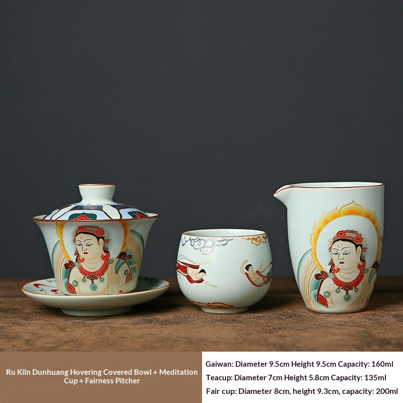 Ruyuan Dunhuang Hovering Lid Ceramic Three-piece Tea-brewing Bowl