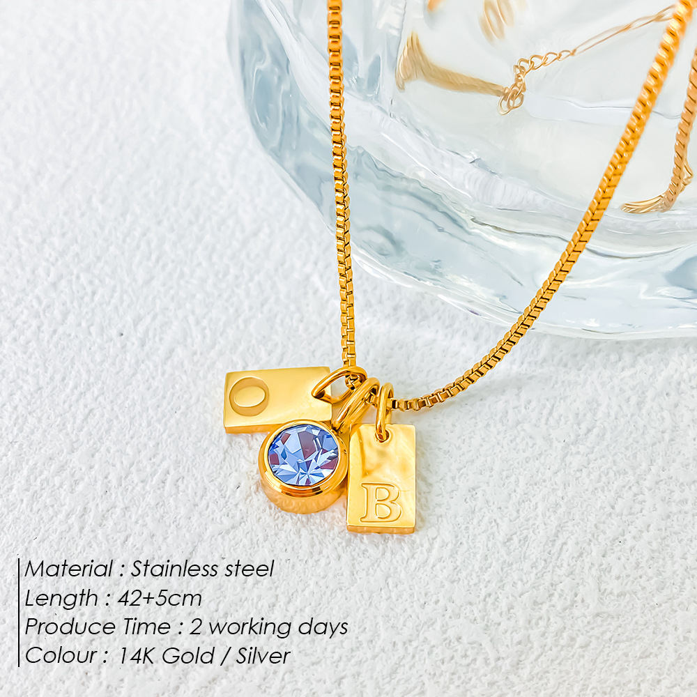 Birthstone Accessories Stainless Steel Plated 26 English Letter Pendant Necklace