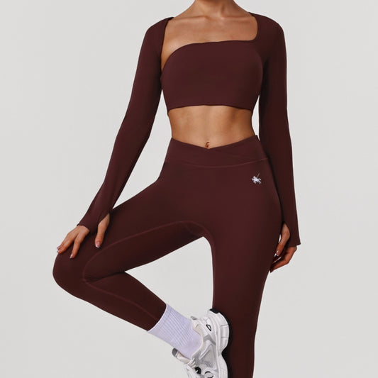 Hollow-out Fitness Top With Pads And Bootcut Tight Cropped Pants Set For Running And Butt-Lifting