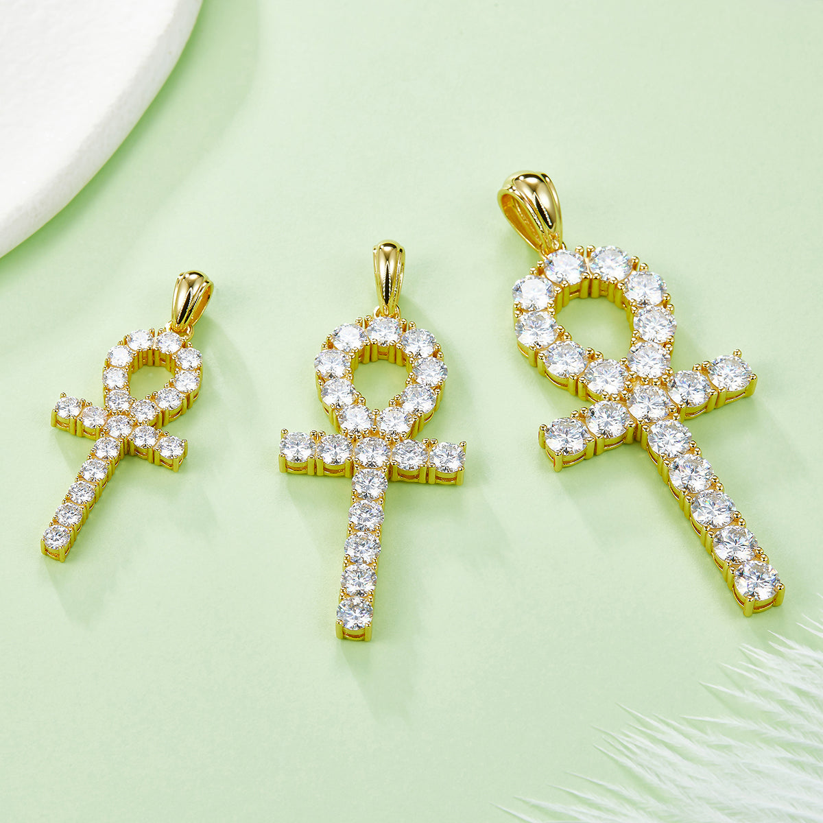 S925 Sterling Silver 19pcs D Color VVS1 Moissanite Ankh Pendant 3&5.6&9.1g No Chain Platinum Plated GRA Certified Gift Box