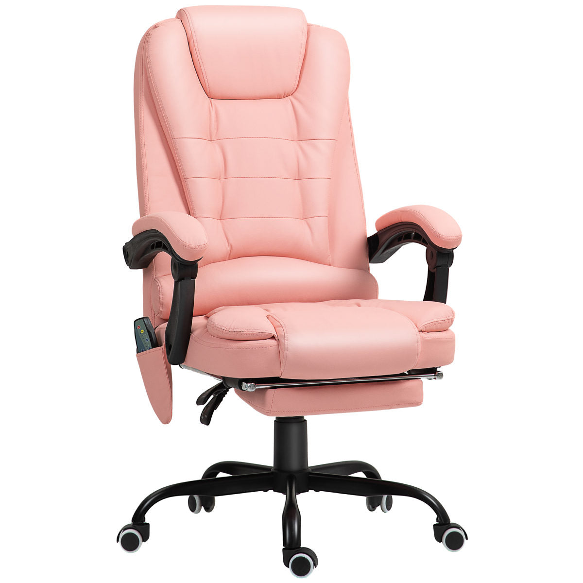 Massage-Bürostuhl, 7 Vibrationspunkte, Verstellbare Fußstütze & Lehne, Bis 120 Kg, Lederoptik, Rosa