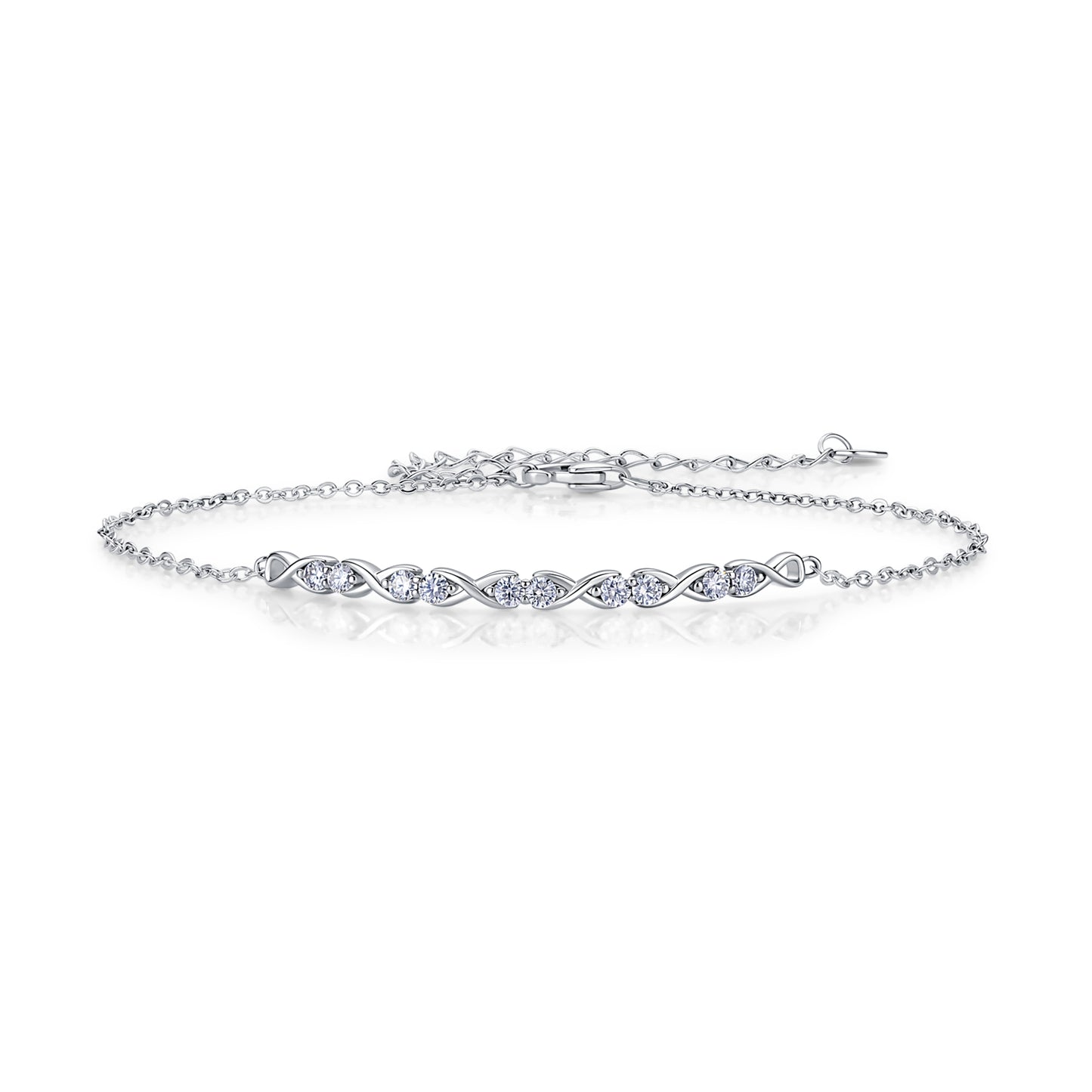 S925 Sterling Silver Infinity Bracelet, D-VVS1 Moissanite Adjustable  Chain, Platinum Plated 2g Fine Women's Jewelry Gift Box