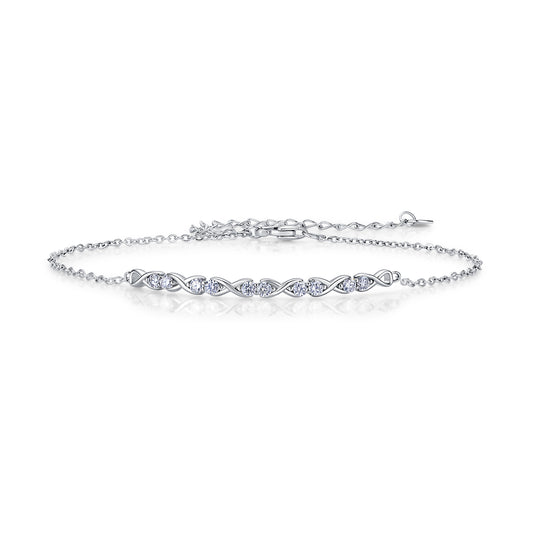 S925 Sterling Silver Infinity Bracelet, D-VVS1 Moissanite Adjustable  Chain, Platinum Plated 2g Fine Women's Jewelry Gift Box