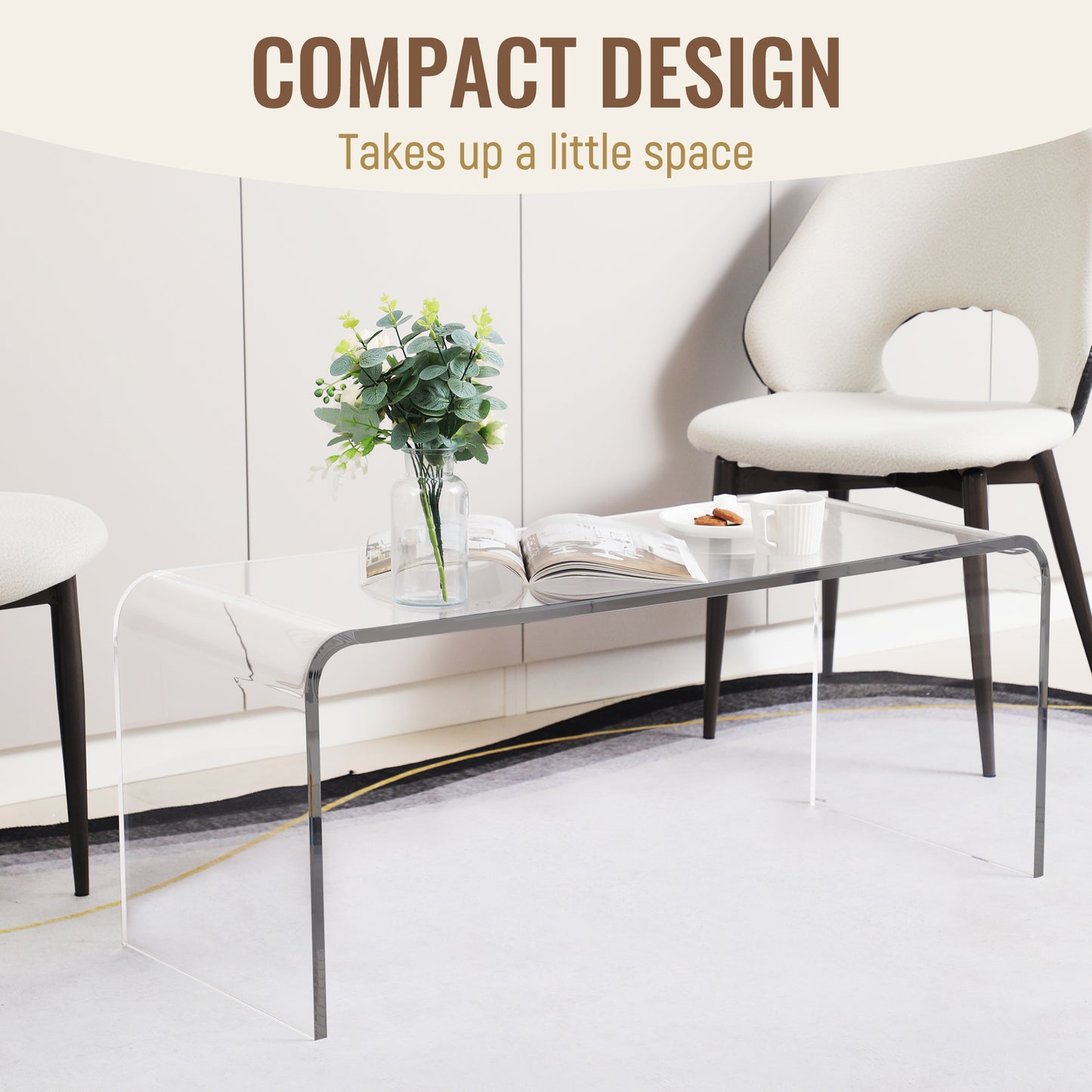 Coffee Table, 39inch Acrylic Long Rectangle Tea Table , Clear