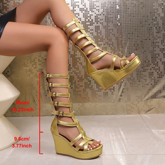Open Toed Wedge Heel Zipper Versatile Fashion Sandals
