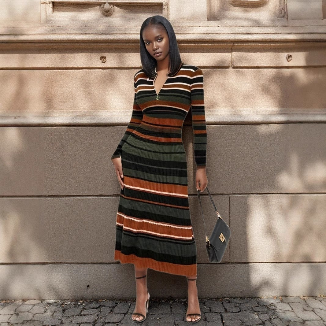 Korean Style Contrast Color Straight Plus Size Knitted Dress
