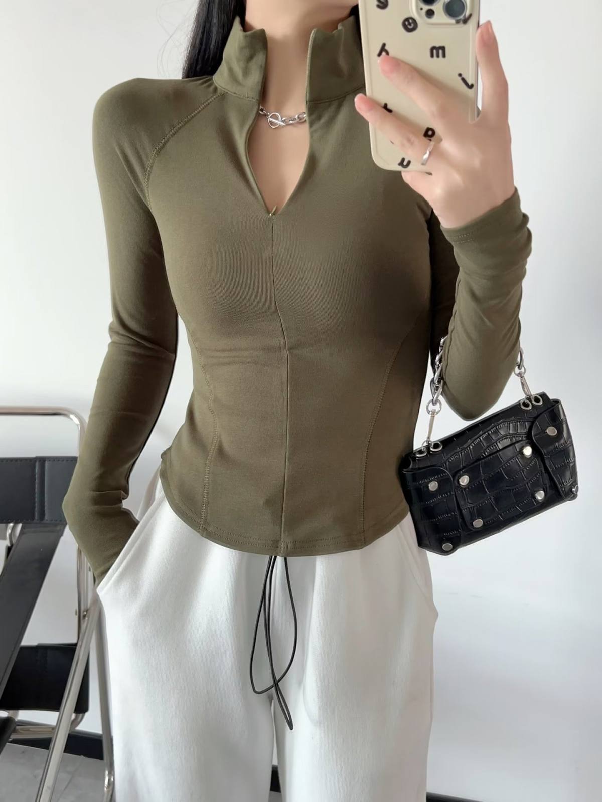 European And American Style Half Turtleneck Raglan Sleeve Yoga Slim Long Sleeve Top Women