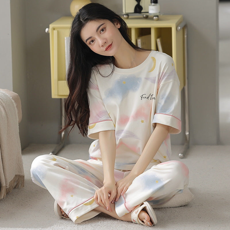 Cotton Trendy Fashion Two-piece Set For Girls Short-sleeve Top And Long Pants
