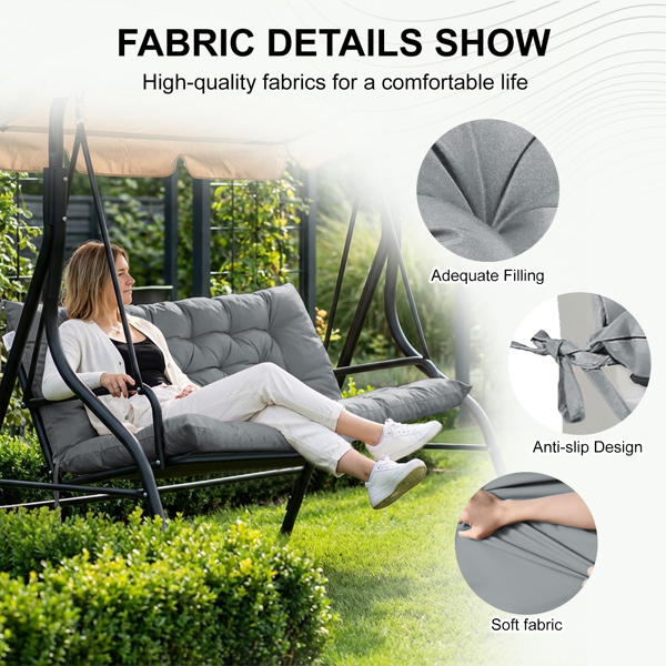 Outdoor Swing Cushions 60 Inch, Waterproof 4inch Thick Porch Swing Cushion Replacement With Backrest And Ties, Comfortable 2-3 Seat Pation Swing Pad For Backyard, Garden, Lawn, Outdoor Furniture